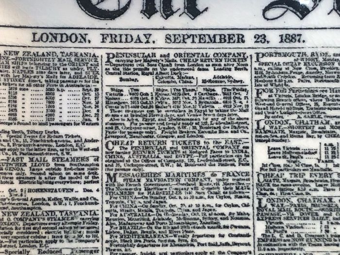 Ashtray " London Standard" Newspaper 23/09/1887