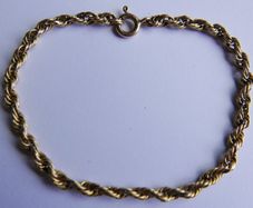 Vintage Solid 9K Yellow Gold 375 Thick Rope Chain Bracelet length 7,5" - 3,5g
