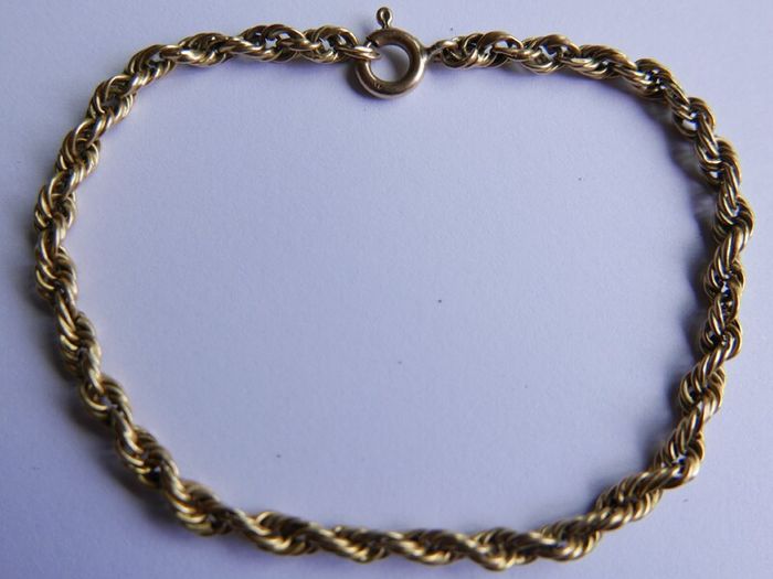 Vintage Solid 9K Yellow Gold 375 Thick Rope Chain Bracelet length 7,5" - 3,5g