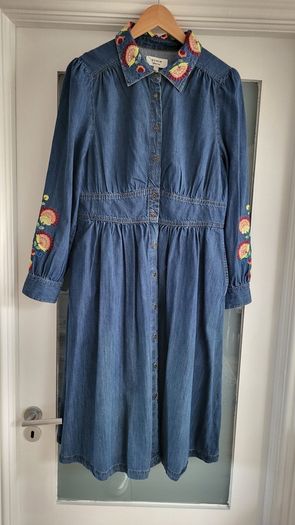 MONSOON Denim Embroidered Midi Dress with pockets Sz 14 - Rrp 110 (New)
