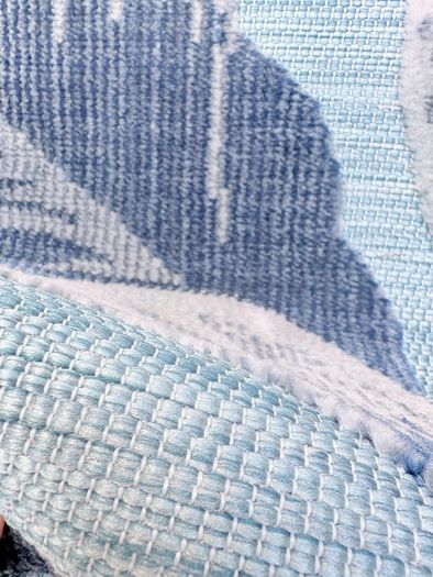 New 115cm x 170cm raised pile leaf tropical outdoor/indoor rug in distressed blue, grey and navy