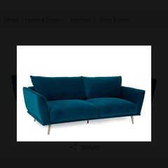 Teal velvet 3 seater sofa