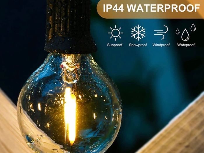 53.2FT Festoon Lights Outdoor, IP44 Garden Lights Mains Powered with 30+2 Plastic Bulbs(2 Spare)