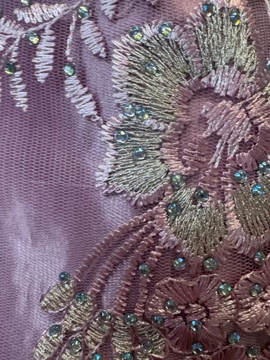 Elegant Lilac Lace Embroidered Evening Maxi Dress with Beaded Detail