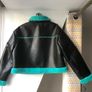 Primark size L turquoise faux leather shearling jacket Image 5