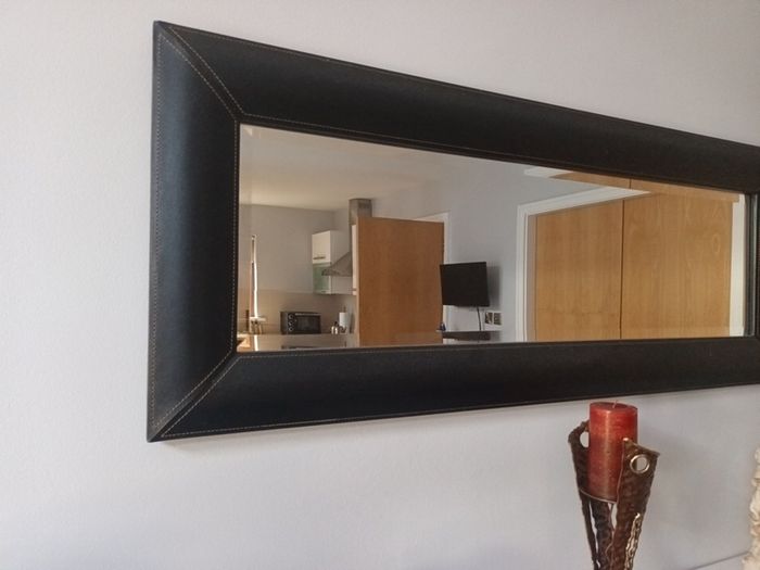 Long Mirror  Faux Leather Bevelled Wide Frame. S.H 125 cm X  W48cm