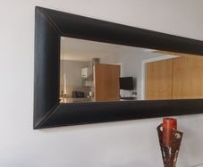 Long Mirror  Faux Leather Bevelled Wide Frame. S.H 125 cm X  W48cm