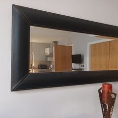 Long Mirror  Faux Leather Bevelled Wide Frame. S.H 125 cm X  W48cm