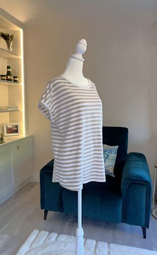Ladies Short Sleeved Cream & Beige Stripped Tee Shirt from F&F