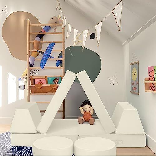Kids Play Sofa Bed, Modular Toddler Armchair Couch for Playroom, 8-Piece Fold Out Baby Couch Play Set, Children Convertible Sofa Foam Couch for Girls Boys