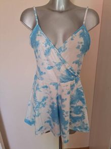 I saw it first tie dye white/blue playsuit size UK12 EU40 Postage included
