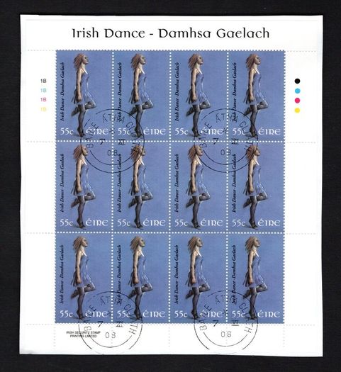 2008 Ireland Irish Dance Commemorative Stamp Sheetlet Plate 1A1A1A1A Fine Used with Dublin cancel of 7th November 2008 (First day of issue)