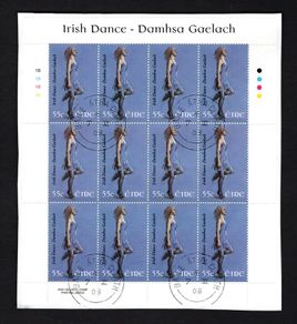 2008 Ireland Irish Dance Commemorative Stamp Sheetlet Plate 1A1A1A1A Fine Used with Dublin cancel of 7th November 2008 (First day of issue)