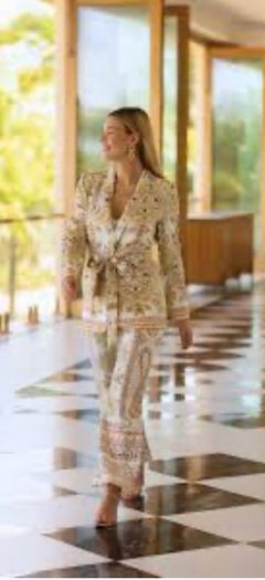 Gorgeous Zara Bloggers Viral Insta Famous Boho Ethnic Print Linen Blend Suit, Blazer and Trousers
