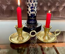 Pair Round Brass Candlestick Holders Considered by Helen James Collection