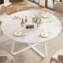 White Faux Marble Round Dining Circle Dining Desk Kitchen Shelf 4-6 People, Mid-Century Pedestal Dinner Table End Coffee Desk Office Living Room Table, White Marble, 51 Inch Image 3