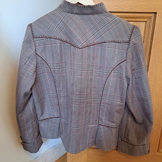 Parallel Plaid zip-up Blazer Jacket Stitch Detail Brown/Red US 14/UK 18
