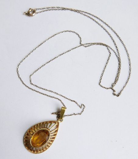 Vintage Citrine Paste Gold Plate Pendant Chain Necklace length 22"