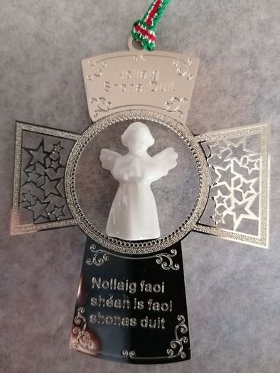 Newbridge Silver hanging Cross with Porcelain Angel