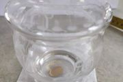Rare Vintage Large Clear Crystal Glass Pedestal Round Candy Dish with Lid cloud Tyrolean handwork,