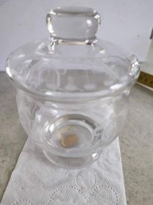 Rare Vintage Large Clear Crystal Glass Pedestal Round Candy Dish with Lid cloud Tyrolean handwork,