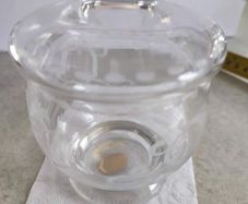 Rare Vintage Large Clear Crystal Glass Pedestal Round Candy Dish with Lid cloud Tyrolean handwork,