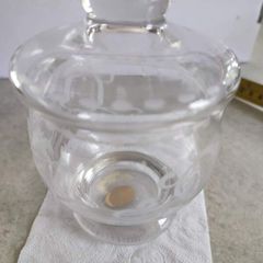 Rare Vintage Large Clear Crystal Glass Pedestal Round Candy Dish with Lid cloud Tyrolean handwork,