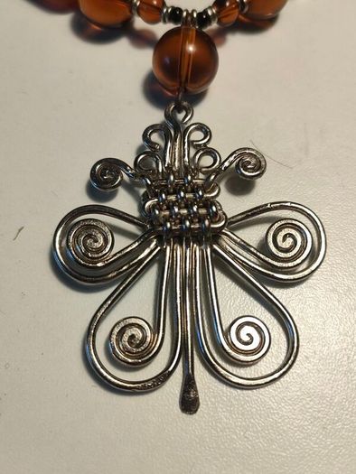 Mid Century Sterling Silver,Amber,Agate and Spinel Necklace