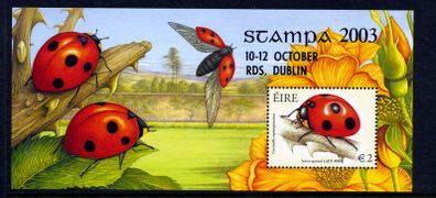 2003 Ireland Stampa Members Souvenir Seven Spotted Ladybird Commemorative Stamp Minatare Sheet Overprinted for Stampa Mint Never Hinged (MNH)