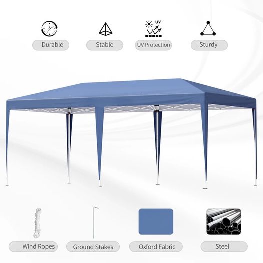 6 x 3m Pop Up Gazebo, Double Roof Foldable Canopy Tent, Wedding Awning Canopy w/ Carrying Bag (FREE SHIPPING)