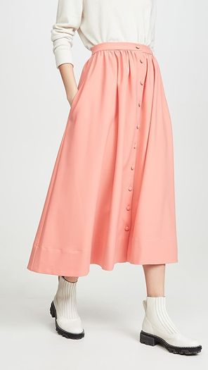 CHINTI & PARKER Gathered dust pink skirt with pockets