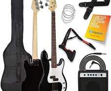 3rd Avenue Full Size 4/4 Electric Bass Guitar Beginner Pack Kit with 15W Amplifier, Bag, Cable, Strap, Stand and Spare Strings - Black