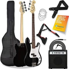3rd Avenue Full Size 4/4 Electric Bass Guitar Beginner Pack Kit with 15W Amplifier, Bag, Cable, Strap, Stand and Spare Strings - Black