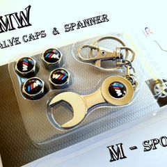 BMW ( Gift ) Metal Silver Valve Wheel Cap M power sport 4 pieces Caps + Spanner