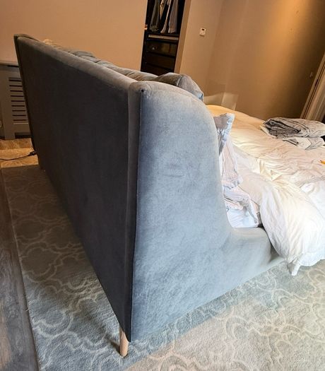 Luxury Super King Bed Frame Grey Green Fabric Headboard