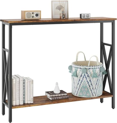 Console Table, Industrial Entryway Table for Hallway, Narrow Sofa Table with Shelves, Metal Frame, Compact Display Table for Small Spaces, Living Room, 101/25/80.5CM Rustic Brown