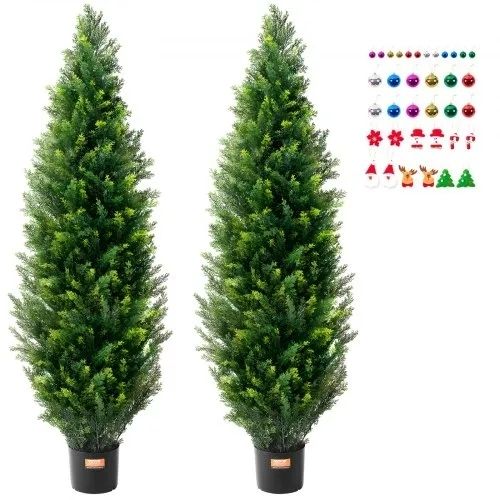 2 Pack 152.4 cm Artificial Cedar Topiary Tree Faux Plant UV Decor In/Outdoor