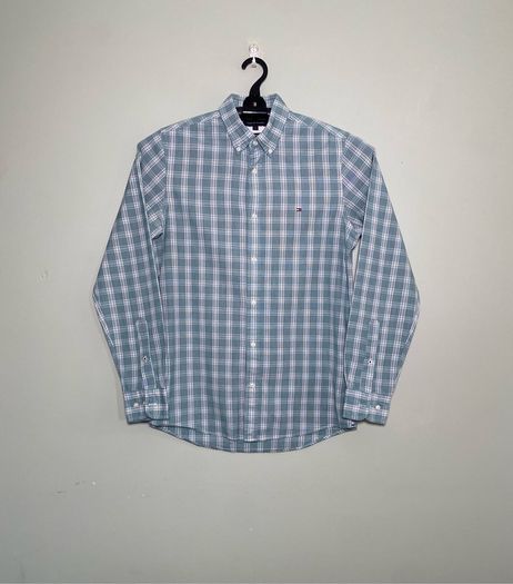 Tommy Hilfiger 80's 2 Ply Mens Green Check Long Sleeve Shirt Size Small