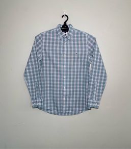 Tommy Hilfiger 80's 2 Ply Mens Green Check Long Sleeve Shirt Size Small