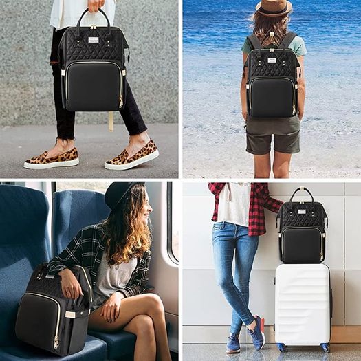 Laptop Backpack for Women,15.6 Inch Stylish Laptop Rucksack Wide Open, College School Backpack with USB Charging Port, Water Resistant Travel Business Work Bag Computer Bookbag for Men, Black (FREE POSTAGE)