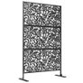 Decorative Outdoor Privacy Panel Garden Claustra 3 Panels Floral Pattern Steel 122 x 45 x 198 cm Black Image 2