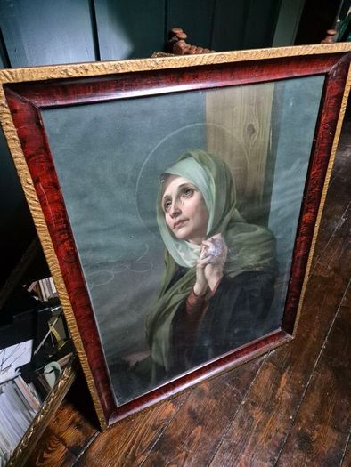 Vintage 1934 large print Mater Dolorosa glass wood framed