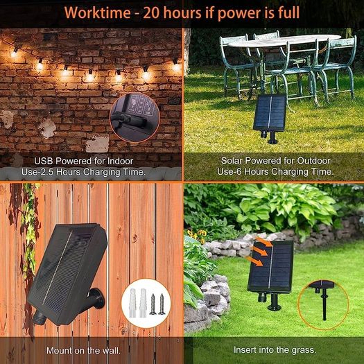 Festoon Lights, G50 Solar Garden Lights Outdoor Lights Mains Powered, 3200K Solar String Lights Waterproof with 30 Bulbs, 43.8Ft/13.5M (FREE SHIPPING)