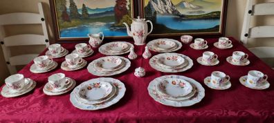 54 Piece Royal Crown Derby English Bone China Derby Posies Pattern Dinner, Tea And Coffee Service For 6 Person Setting Made In England