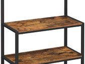 Kitchen shelf in industrial design, standing shelf for the kitchen, shelf levels in wood look, 10 hooks, metal grid shelf, for microwave, dishes, 84 x 40 x 170 cm, vintage, dark brown