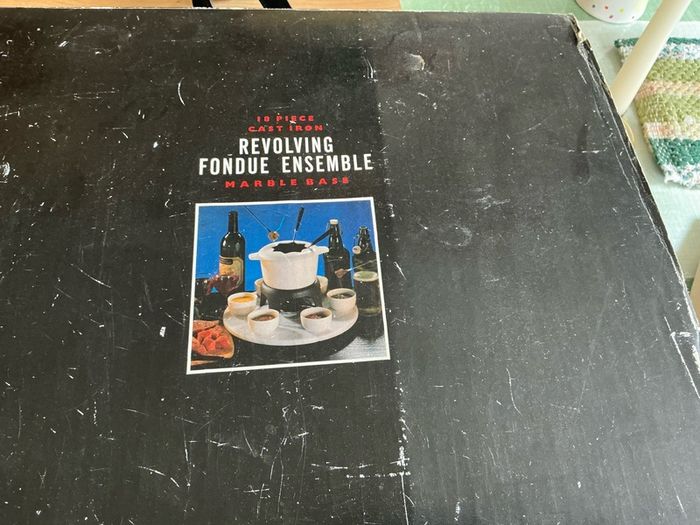 18 piece cast iron revolving fondue ensemble marble base