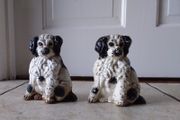 Pair of Vintage Cast Iron Dog Door Stoppers - Spaniel Breed - Pups