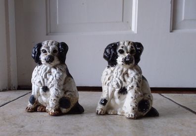 Pair of Vintage Cast Iron Dog Door Stoppers - Spaniel Breed - Pups