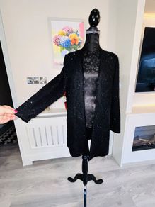 Elegant Black Sequins long Blazer. Size Medium UK 10-12 / EU 38-40