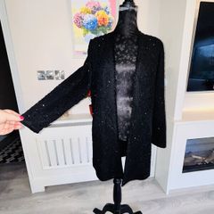 Elegant Black Sequins long Blazer. Size Medium UK 10-12 / EU 38-40